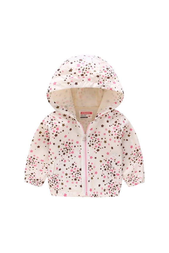 Toddler Rain Jacket Waterproof Raincoat Mesh Lined Coat with Removable Hood for Boys Girls Cartoon Star Printed