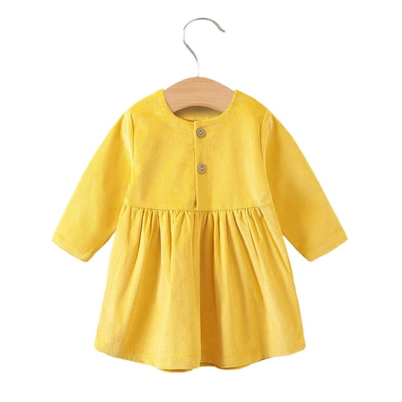 EnJoCho Toddler Ribbed Knit Dress Baby Girls Half Button Long Sleeve, Pleated Plain Fall Winter Warm Soft Casual Dresses for Everyday