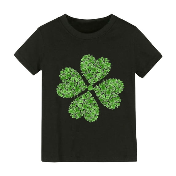 EnJoCho Toddler St. Pat's Day Tops Kids Boys Girls Short Sleeve Crewneck Green Leaves Pattern T Shirts Tops Unisex Kids Solid Tee Tops Summer Holiday Party Clothes