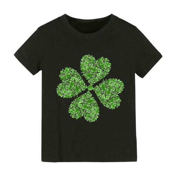 EnJoCho Toddler St. Pat's Day Tops Kids Boys Girls Short Sleeve Crewneck Green Leaves Pattern T Shirts Tops Unisex Kids Solid Tee Tops Summer Holiday Party Clothes