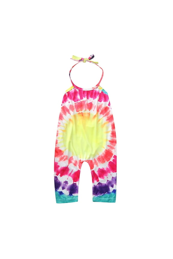 Toddler Wedding Bodysuit Toddler Kids Baby Girls Sleeveless Rainbow Tie Dyed Romper Jumpsuit Clothes Trendy Bodysuit for Little Baby Toddler Kids