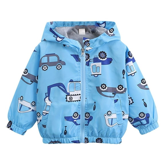 EnJoCho Toddler Windbreaker Hooded Jacket Cute Cartoon Graphic Zipper Casual Lightweight Outdoor Hiking Coat Outerwear Raincoat Playground Parka