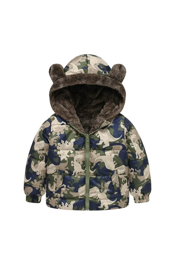 Toddler Winter Puffer Coat Fleec𝖾 Padded Jackets Hooded Be𝖺r Ears Outwear Clothing Kids Boys Girls 1-6 Years Warm Cozy Jacket Coat Snowsuit