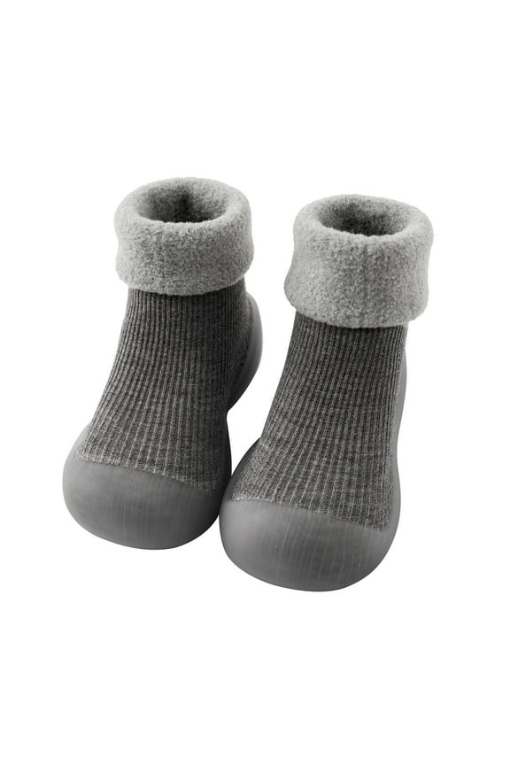 Toddler Winter Warm Cute Home Shoes Kids Baby Boys Girls Solid Warm Knit Soft Sole Rubber Shoes Socks Slipper Stocking Little Child Indoor House Slippers Fuzzy Shoes