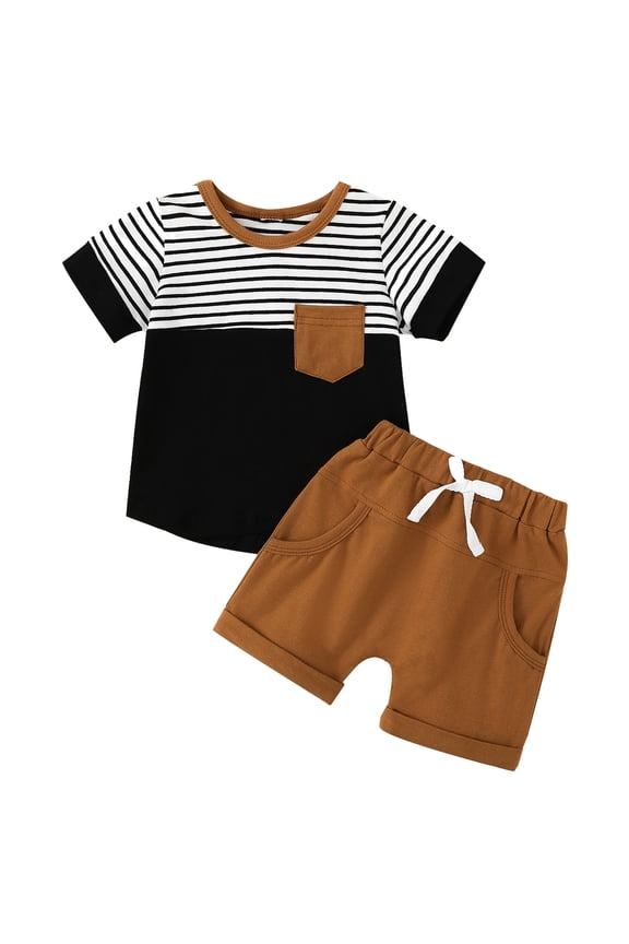 Track Suit Juniors Boys Short Sleeve Color Block Stripe Print T Shirt Tops Short Pants Outfits School Sports Clothing Sets 0-6 Months