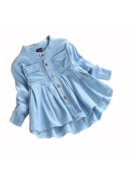 Trendy Clothes Toddler Kid Baby Girls Denim Ruched Long Sleeve T-Shirt Tops Blouse Clothing Children School Home Fashion Wear