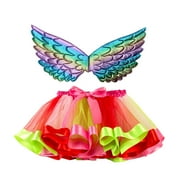 EnJoCho Tutu Dress With Rainbow Tulle Layers And Fairy Wings For Girls Kids Ballet Tutu Skirt Puffy Skirt With Satin Bow Kids Girls Tutu Christmas Party Dance Ballet Skirt Toddler Skirt+Wing Sets