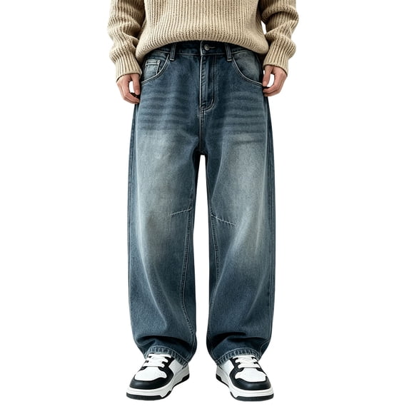 EnJoCho Tween Boys Straight Leg Baggy Jeans Y2π Casual Trendy Stretch Wide Leg Denim Pants Kids Loose Retro 90s Relaxed Fit Trousers Boys Loose Fit Jeans for Back -to-School