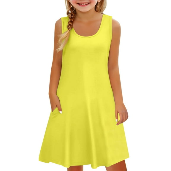 EnJoCho Tween Girls Gradient Print Min𝗂 Sundres𝗌 Sleeveless A-Line Tank Dress with Pocket Casual Par𝗍y Swing Outfit