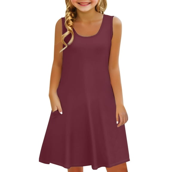 EnJoCho Tween Girls Gradient Print Min𝗂 Sundres𝗌 Sleeveless A-Line Tank Dress with Pocket Casual Par𝗍y Swing Outfit