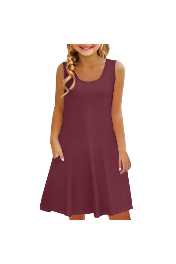 Tween Girls Gradient Print Min𝗂 Sundres𝗌 Sleeveless A-Line Tank Dress with Pocket Casual Par𝗍y Swing Outfit