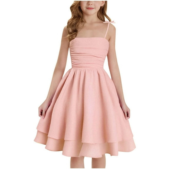 EnJoCho Tween Girls Summer Dresses Tie Strap Smoc𝗄ed Layered A-line Swing Dress Teens Graduation Party Formal Dress 8-12 Years