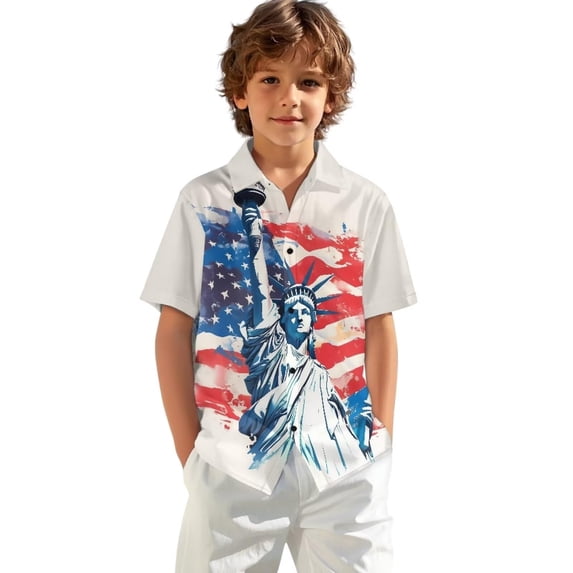 EnJoCho USA Flag Shirt Kids 4th of July Button Down Shirts Girls Boys Patriotic Short Sleeve Independence Day Tee Tops 5-14T Baby 250th Anniversary USA Outfits