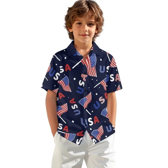 EnJoCho USA Flag Shirt Kids 4th of July Button Down Shirts Girls Boys Patriotic Short Sleeve Independence Day Tee Tops 5-14T Baby 250th Anniversary USA Outfits