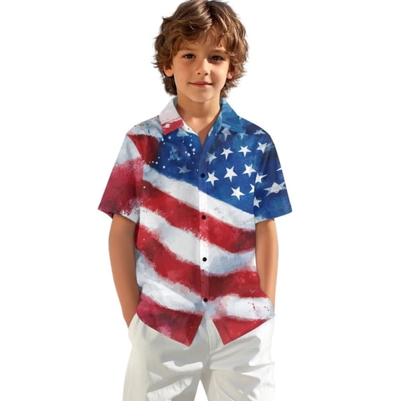 EnJoCho USA Flag Shirt Kids 4th of July Button Down Shirts Girls Boys Patriotic Short Sleeve Independence Day Tee Tops 5-14T Baby 250th Anniversary USA Outfits
