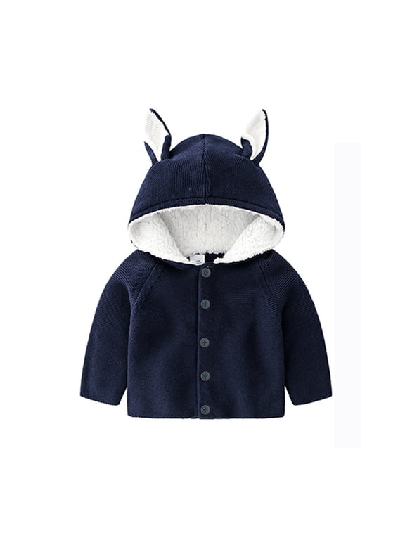 Unisex Baby Toddler Boys Girls Sherp𝖺 Fleece-Lined Zip Up Jacket Bunny Ear Hoodie Sweater Cute Jackets Outerwear Kids Holiday Sweater Cardigan