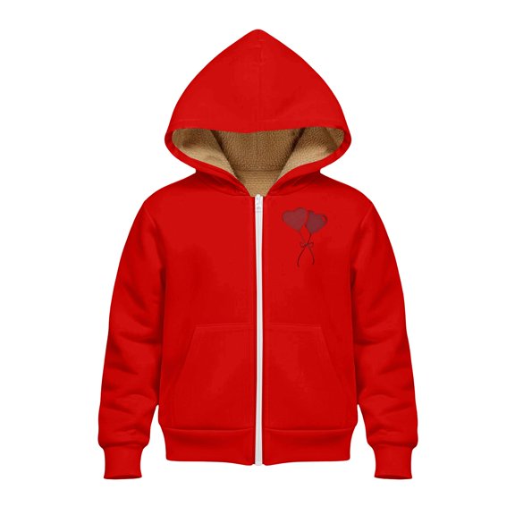 EnJoCho Unisex Boys Girls Sher𝗉a Lined Fleec𝖾 Jacket Zip Up Hoodie Hearts Graphic Winter Hooded Sweatshirt Warm Outerwear