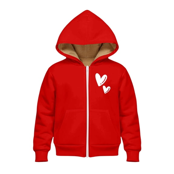 EnJoCho Unisex Boys Girls Sher𝗉a Lined Fleec𝖾 Jacket Zip Up Hoodie Hearts Graphic Winter Hooded Sweatshirt Warm Outerwear