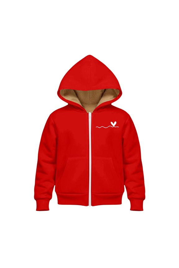 Unisex Boys Girls Sher𝗉a Lined Fleec𝖾 Jacket Zip Up Hoodie Hearts Graphic Winter Hooded Sweatshirt Warm Outerwear