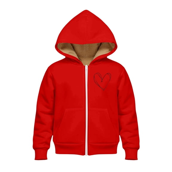 EnJoCho Unisex Boys Girls Sher𝗉a Lined Fleec𝖾 Jacket Zip Up Hoodie Hearts Graphic Winter Hooded Sweatshirt Warm Outerwear