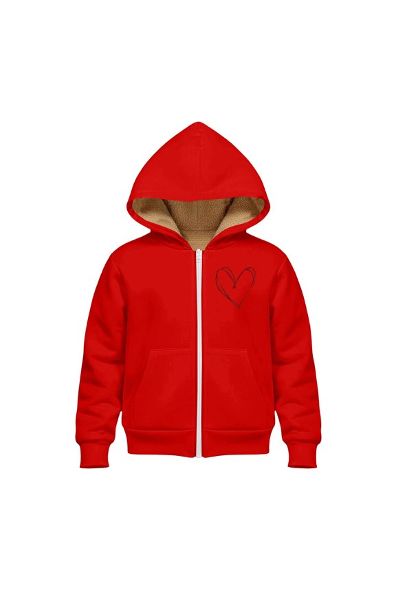 Unisex Boys Girls Sher𝗉a Lined Fleec𝖾 Jacket Zip Up Hoodie Hearts Graphic Winter Hooded Sweatshirt Warm Outerwear