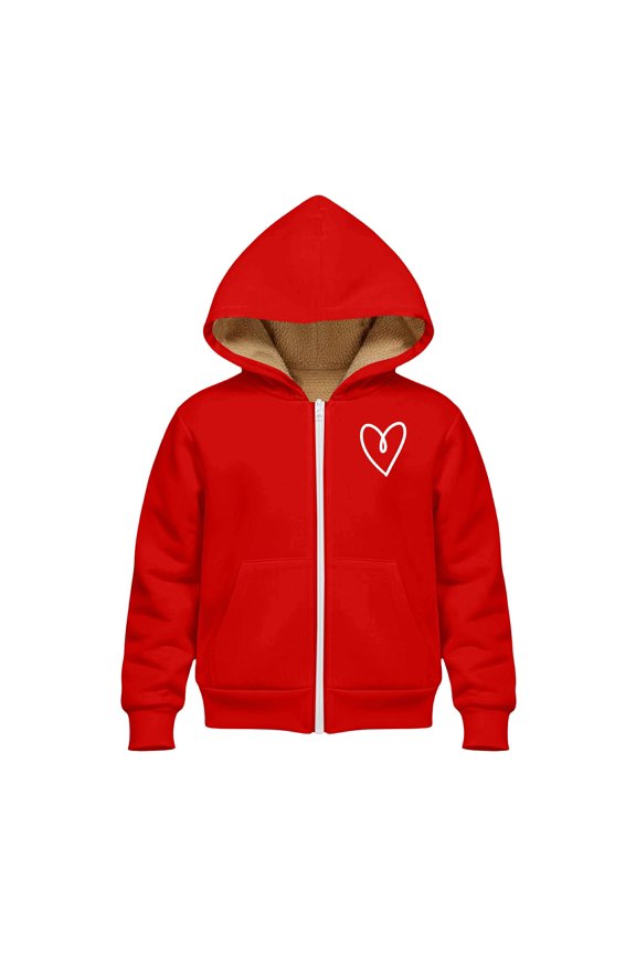Unisex Boys Girls Sher𝗉a Lined Fleec𝖾 Jacket Zip Up Hoodie Hearts Graphic Winter Hooded Sweatshirt Warm Outerwear