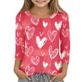 thumbnail image 1 of EnJoCho Valentines Day Tops for Girls Novelty Heart Graphic T Shirts 3/4 Sleeve Spring Tee Crew Neck Cute Blouses Youth Wear Clothing Apparel, 1 of 5