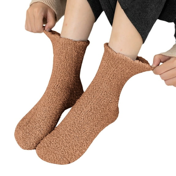 EnJoCho Warm Coral Winter Sleep Socks For Women Coral Fleece Sleep Socks For Ladies With Thick Material Warm Soft Winter Comfort Thickened Warm Sleeping Socks For Women