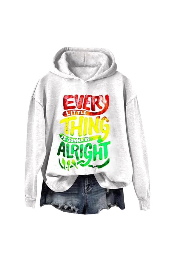 Western Tops for Women Every Little Thing Is Gonna Be Alright Art Print Casual Sweatshirt Casual Plus Size Blouse Going Out Trendy Active Wear Tops