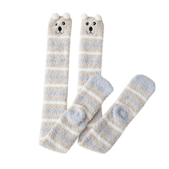 EnJoCho Winter Plushy Cartoon Design Floor Socks For Women, Soft Coral Velvet Floor Socks For Women, Women's Animal Knee Length Coral Wool Thickened Warm Half Plush Home Stockings