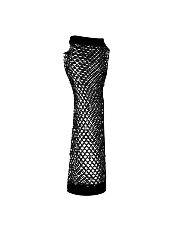 Women Fishnet Rhinestone Gloves Fingerless Kids Fish Net Arm Sleeve Warmers 80s Emo Scene Accessories Fishnet Gloves for Women and Girls in Theme Party Accessories