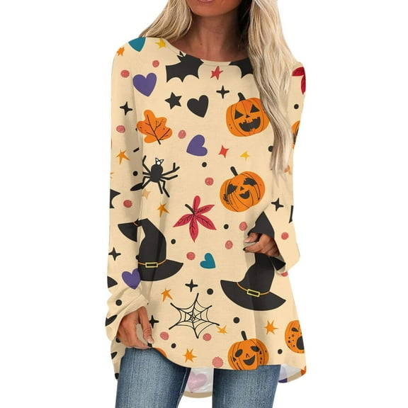 EnJoCho Women Loose Tops Long Sleeve Shirts for Women Fall Stylish Crew Neck Womens Blouses Tunic Lightweight Plus Size Graphic Tees for Hallowe-en Casual Plus Size Trendy Active Wear Tops