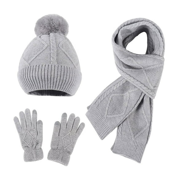 EnJoCho Women And Men's Winter European And American Christmas Knitting Hat Gloves Scarf Three Piece Thick Wool Hat Gender-Neutral Patterned Cable Knit Hat