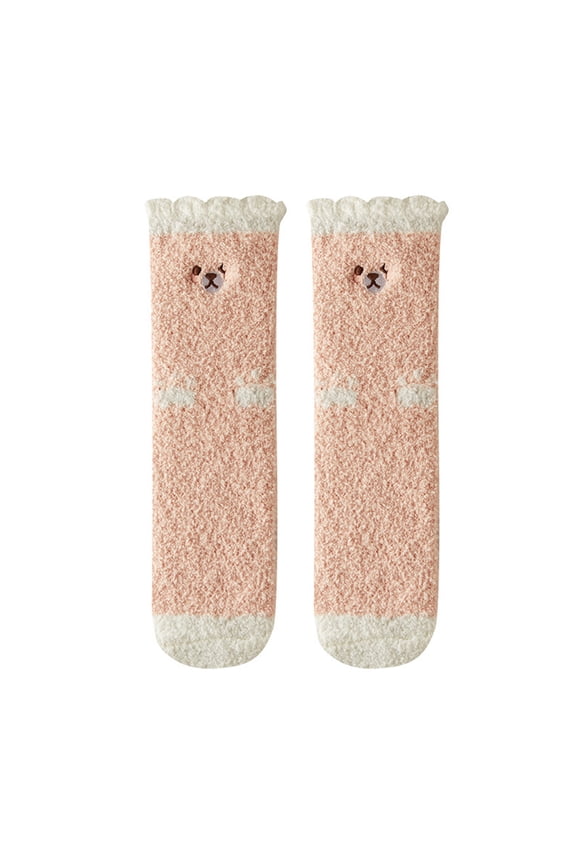 Women'S Plush Coral Sleep Socks With Stretchy Fabric Cozy Coral Sleep Socks For Ladies With Elasticized Cuff Autumn Winter Weaving Plush Warm Coral Plush Home Socks