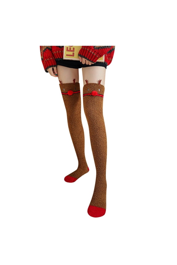 Women'S Plush Coral Winter Sleep Socks Girls Long Knee Highs Ladies Over The Knee Socks Coral Over The Knee High Socks Stockings Women Christmas Socks Warm Thick Socks