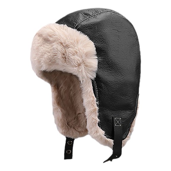 EnJoCho Women'S Trendy Faux Leather Earflap Cap Autumn And Winter Thick And Warm Lei Feng Hat Female Couple With Velvet Ear Protection Couple Riding Cold Warm Hat Matching Embroidered Pom Beanie