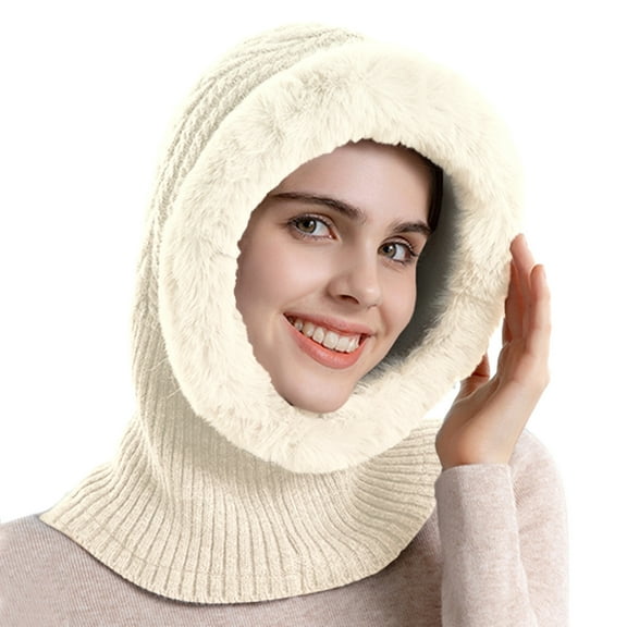 EnJoCho Women Winter Slouchy Knit Warm Hats Wool Cap Scarf Integrated Pullover Cap Cute Outdoor Ear Protection Cap Knitted Hat Men And Women Houndstooth Knit Beanie