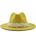thumbnail image 1 of EnJoCho Women's British Fashion Elegant Jazz Hat Pearl Ring With Top Hat Big Brim Hat Ladies Woolen Hat, 1 of 2