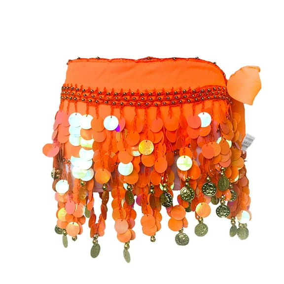 EnJoCho Women's Carnival Sequin Tassel Waist Chain Scarf Performance Belt Waist Cover Belly Dance Hip Scarf Sequin Tassel Skirt Wrap Sparkly Bling Sequins Coins Rave Costume for Women