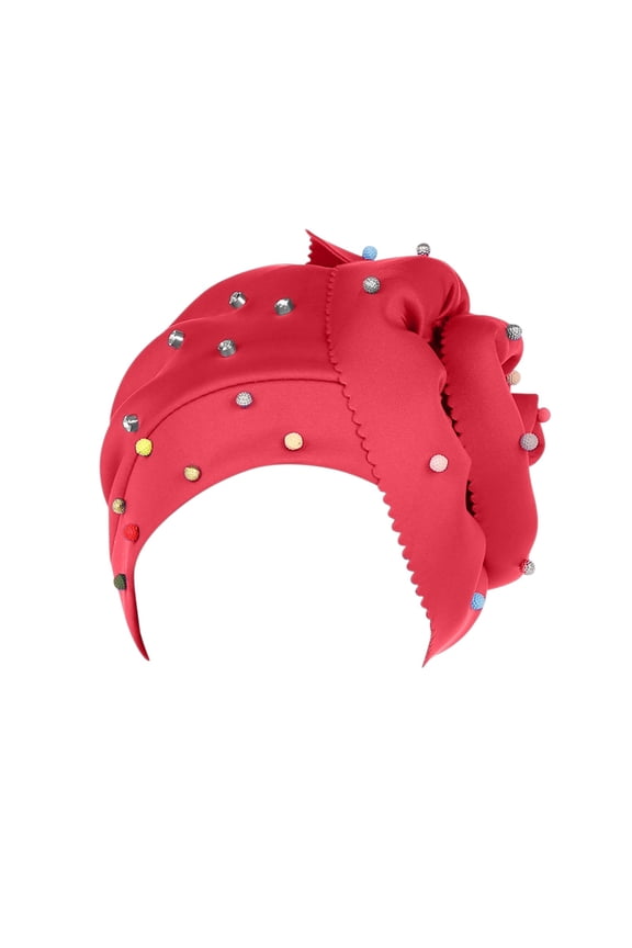 Women,s Solid Color Beaded Toe Cap Cap Space Cotton Candy Color BeadedBig Flower Hat Turban Cap