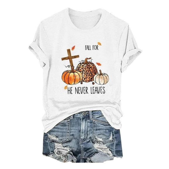EnJoCho Women's Trendy Tops Women's Fall for He Never Leaves Pumpkin Casual Tee Casual Plus Size Blouse Going Out 2024 Trendy Active Wear Tops