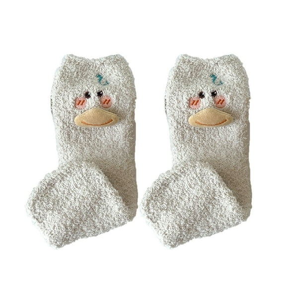 EnJoCho Womens 3D Coral Velvet Socks Thickened In Winter Warm Sleep Socks Home Socks Cartoon Ducks Cute Floor Socks Medium Socks Soft Thermal Indoor Socks For Women