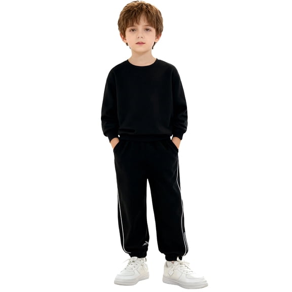 EnJoCho Youth Boys Baggy Sweatpants Straight Leg Side Strip Elastic Waist Athletic Joggers with Pockets Kids Trendy Track Pants Casual Trousers Comfortable Loose Fit Gym Sports