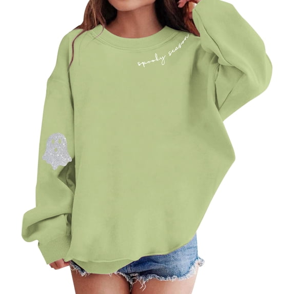 EnJoCho Youth Children Hooded Pullover Long Sleeve Oversized Soft Fleece Cute Printed Graphic Sweatshirt for Halloween Holiday Classroom Daily Play Wear