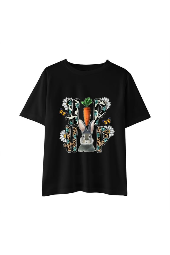 Kids' Easter Bunny Pattern Shirt Easter Day Letters Prints Shirts Toddler Girl Boys Short Sleeve Bunny T Shirt Kids Girls Tee Tops Kids' Easter Rabbit Pattern Top