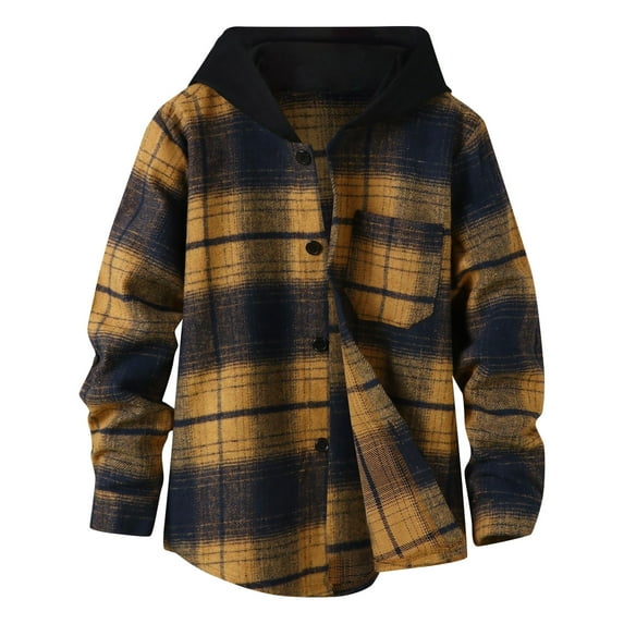 EnJoCho Youth Kids Unisex T Shirt Toddler Boy Hooded Coat Outwear Long Sleeve Button Down Plaid Shirts Casual Hoodie Jacket Pockets Little & Big Children Casual Home School Wear 4-5 Years