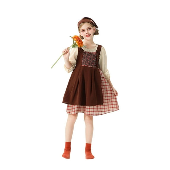 EnJoCho 𝖯ioneer Prairie Dress with Floral Bonnet 𝖢olonial Vintage Dress Little House on The Prairie Halloween Outfit for Girls Age 5-12 Historical