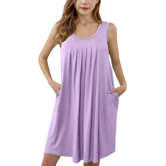 EnJoCho š„lowy Boho Dress Youth Girls,Summer Tank Dresses Youth Casual Elegant O Neck Daily Dress Solid Color Dress with Side Pockets