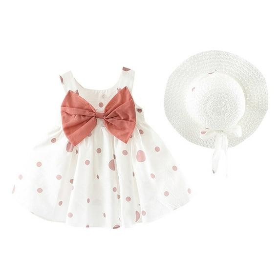 EnJoCho toddler Cute Dress Baby Girl Kids Summer Sleeveless O-neck Print Floral Bow Princess Dress with Hat Fashion Birthday Party Holiday Dresses