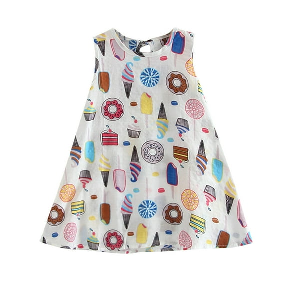 EnJoCho toddler Cute Dress Baby Kids Girls Sleeveless IceCream Cake Print Dresses Casual Clothes Baby Kids Summer Casual Beach Dresses 2-3 Years